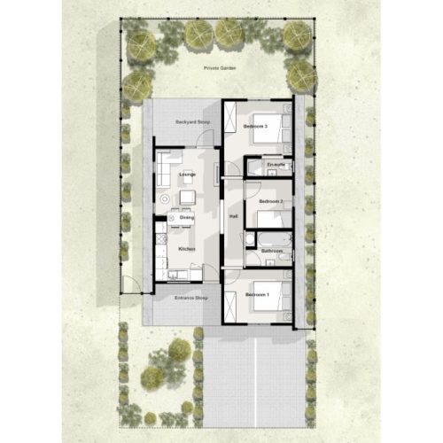 efree 3 bed home floor plan with private garden